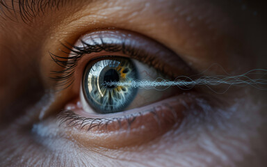 Close-up of eye reflecting AI prompt text interface