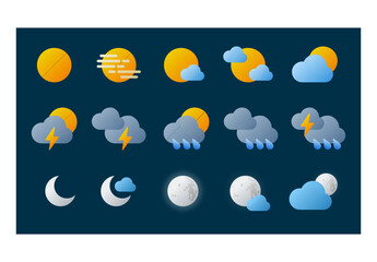Obraz premium Weather icon set. Forecast weather flat symbols