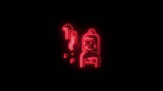 Glowing Neon Illustration of a Woman Experiencing Fever and Rising Temperature Concept Depicting