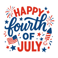 Happy fourth of july celebration with american flag and fireworks illustration art design on transparent background