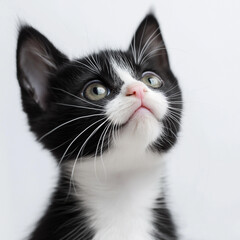 Cute Black and White Kitten with Shiny Eyes