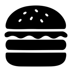 Illustration of a black and white burger with sesame seeds on the bun and multiple layers inside on transparent background