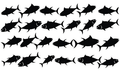 Tuna fish silhouette, Tuna silhouettes set, Set of tuna fish silhouette isolated on white background