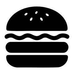 Illustration of a black and white burger with sesame seeds on top bun and wavy filling on transparent background