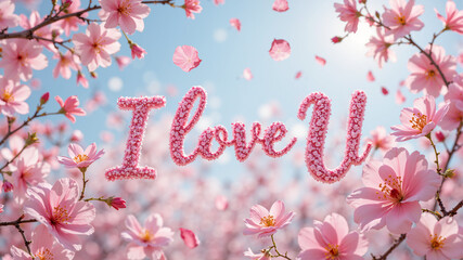 I love U, pink cherry blossom