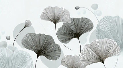 Elegant seamless pattern featuring delicate ginkgo leaves with fine lines and soft pastel colors, creating serene and calming atmosphere. Perfect for modern decor and design projects
