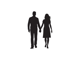 Black silhouette of a couple holding hands walking