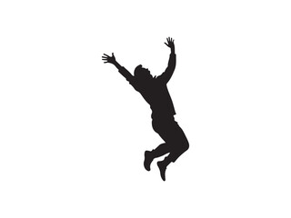 Black silhouette of a man jumping with arms raised