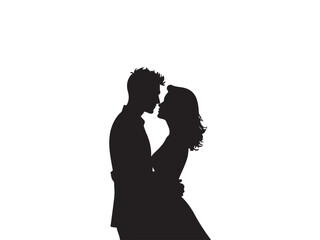Couple embracing and about to kiss silhouette embrace