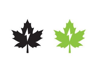 Black and Green Maple Leaf with Lightning Bolt Symbol