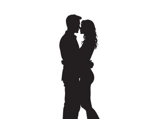 Couple embracing in silhouette against white background