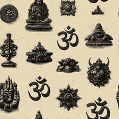 seamless texture creative hand-drawn technology symbols are showcased on white background, creating ideal for various design applications. modern aesthetic blends art with generative ai