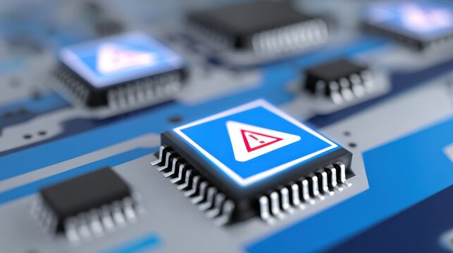 Circuit Board Showing Malfunction Warning Symbols in Modern Technology Setting