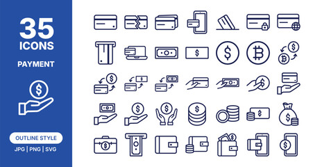 Digital Payment and Finance Transaction Outline Icon Collection