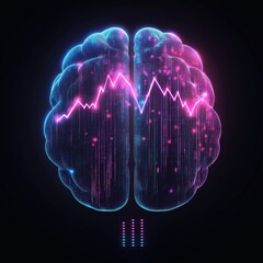 neon brain hologram in blue and pink technology concept
