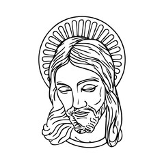 Jesus Christ face with halo line art
