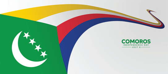 Comoros Independence Day 6 July waving flag ribbon vector poster