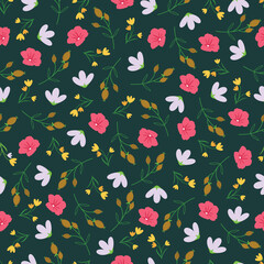 Bright pink flowers vector seamless pattern. Allover print flowery surface design