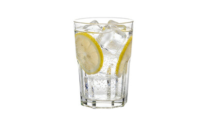 Refreshing Sparkling Water with Lemon Slices and Ice Cubes, a Crystal-Clear Drink with Transparent Background