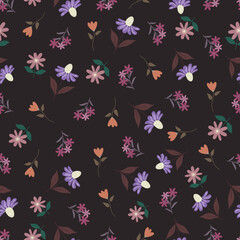 Echinacea flowers seamless pattern. Floral vector surface design of coneflowers, leaves and buds
