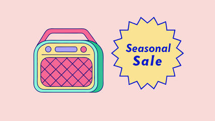 Seasonal sale promotion with a colorful radio illustration, vector art, music and advertising theme