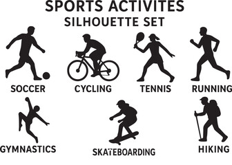 Outdoor Sports Silhouette Vector Set – Soccer, Tennis, Cycling, Hiking & More