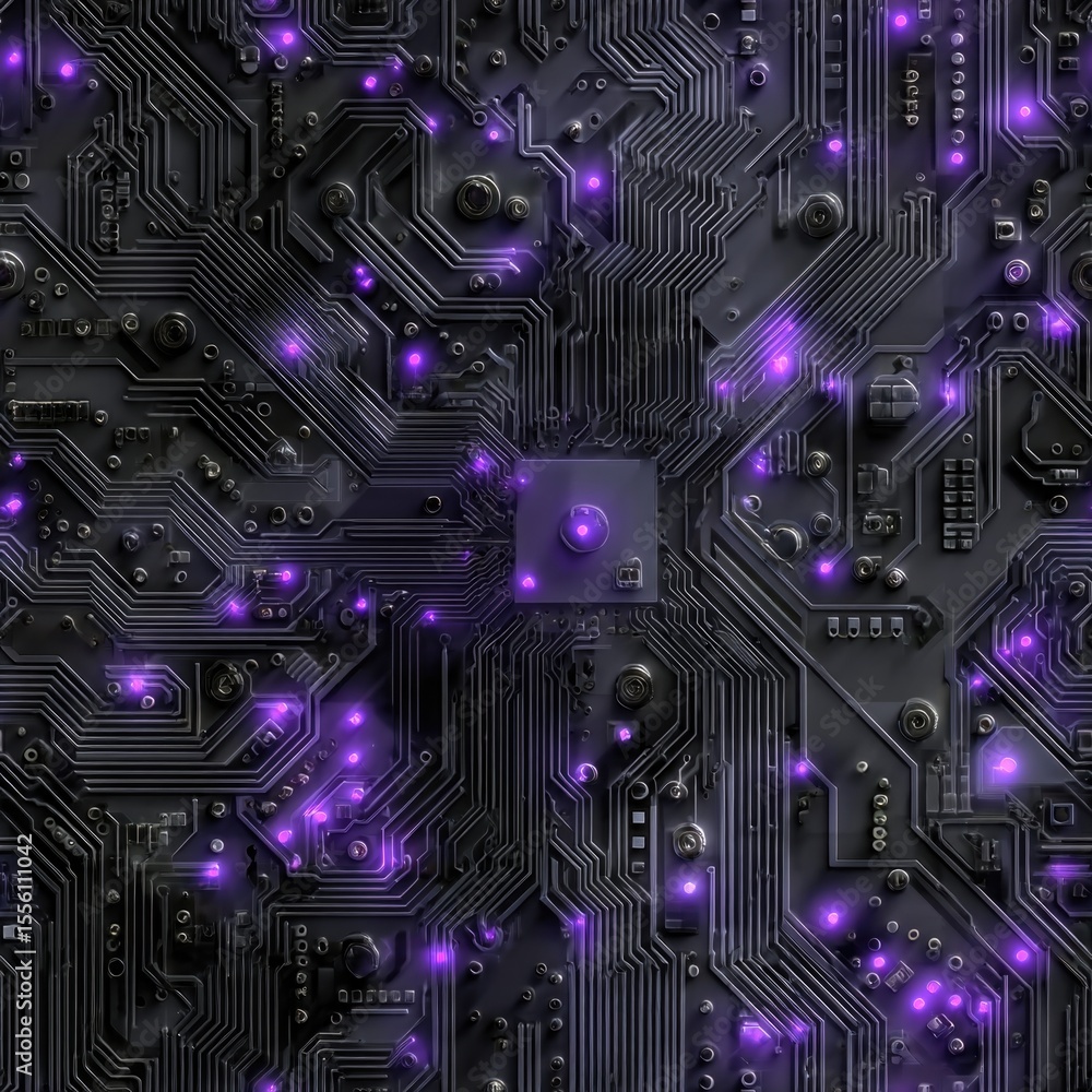 Poster seamless background texture showcases high resolution circuit board design featuring dark gray and v