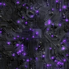seamless background texture showcases high resolution  circuit board design featuring dark gray and vibrant purple accents, perfect for enhancing technology-themed projects generative ai