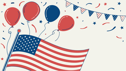 Obraz premium American Flag Balloons Stars and Bunting on a White Background United States flag stars and stripes
