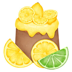 slices of lemon cake watercolor bread, sweet, dessert, fruit, snack, lemon, healthy, slice, fresh