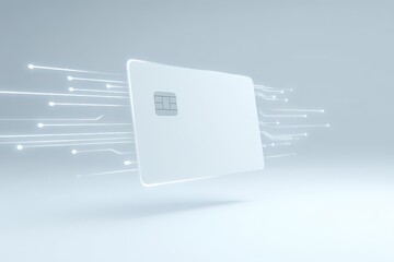 Minimalist Debit Card Floating with Digital Circuit Data Streams in Modern Finance Concept