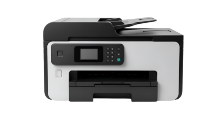 All-in-One Printer: Prints, Scans, Copies,  Faxes Documents Efficiently with a Transparent Background