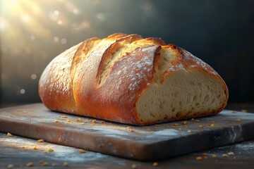artisan bread loaf in golden brown tones bakery product with copy space