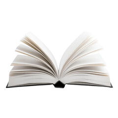 Fototapeta premium Open blank book with fanned pages on a black background