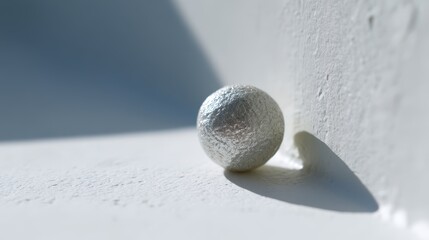 Silvery Textured Sphere Resting on Minimalist Surface with Subtle Shadow
