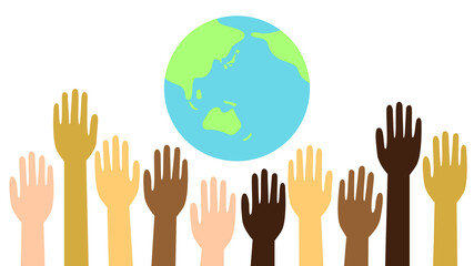 地球の下で上げる色々な色の手