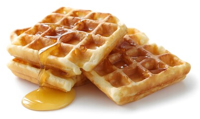  waffles with honey, white background, Generative AI