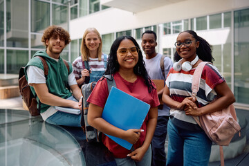 Portrait of multiracial group of university student looking at camera.