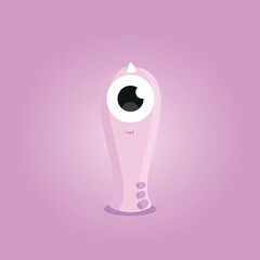 Cute pink cartoon monster showing shyness and big eye