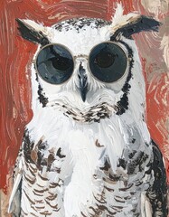 A highly stylized engraving-style illustration of an owl, wearing oversized round sun 