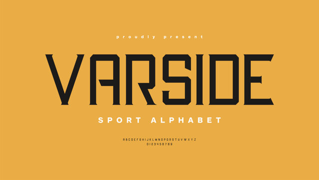 Varside: Sport Alphabet Regular Font. Classic Varsity Typography technology, digital, baseball, football, movie logo fonts. vector illustration graphic design.