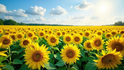 Breathtaking Summer Sunflowers A Serene Field Stretching to the Horizon under a Bright Sky