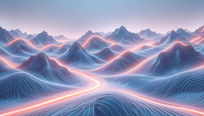 Abstract Landscape with Waves and Light Trails at Dawn