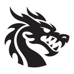 Fierce black dragon head silhouette with sharp teeth and horns – bold mythical vector icon for fantasy, emblem, logo, or tattoo design