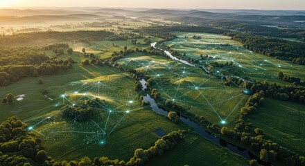 Aerial view of connected countryside landscape