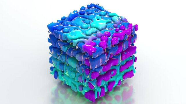 Purple blue gradient 3D blobby cube animation motion background. Perfect loop.
