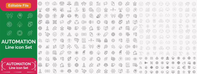 Automation icon. Big Ai icon set. Minimal icons set. Related to optimisation, process, development, tech, innovation. Vector illustration in modern line style.