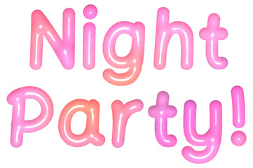 3D Pink Night Party Text with Transparent Background