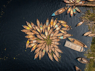 Boat Traffic on Buriganga River Seen from Above, Dhaka

