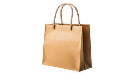 A plain brown paper shopping bag with rope handles isolated on transparent background